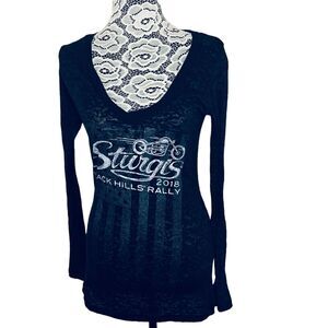 Sturgis 2018 Black Hills Rally Women's Long Sleeve Flag Shirt SZ XL Hot Leathers